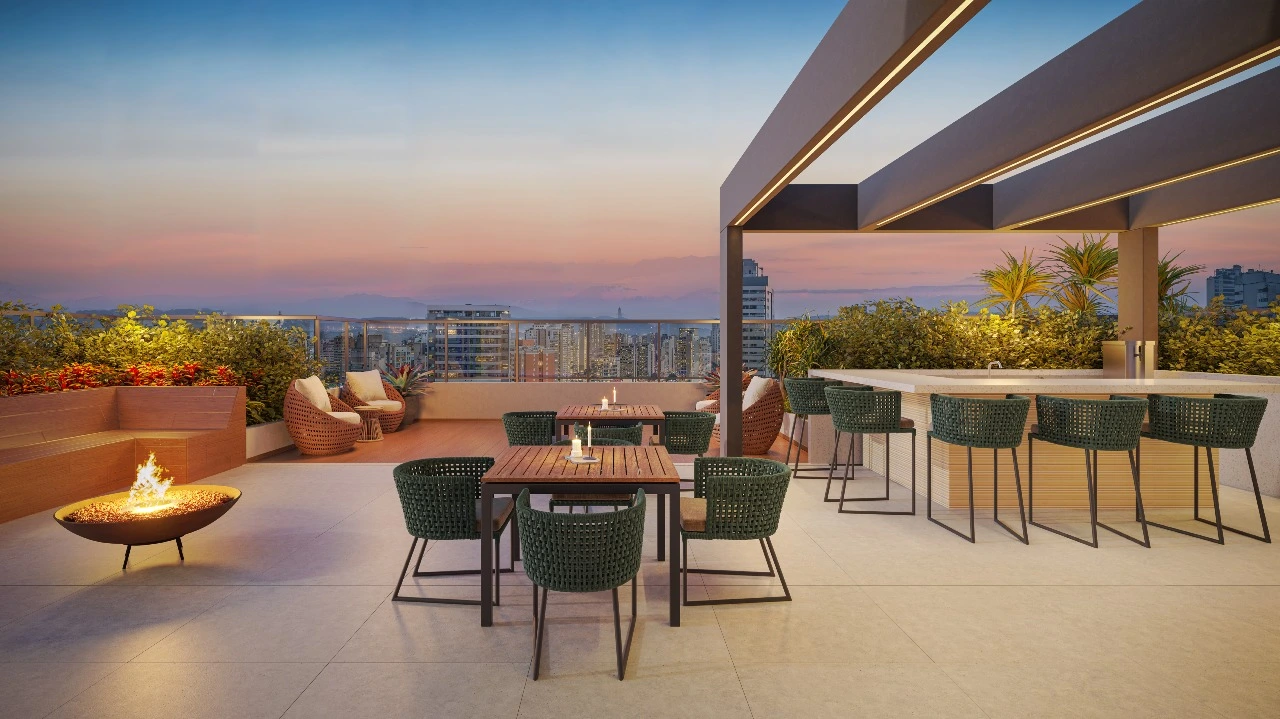 Sky view e sky bar ao entardecer