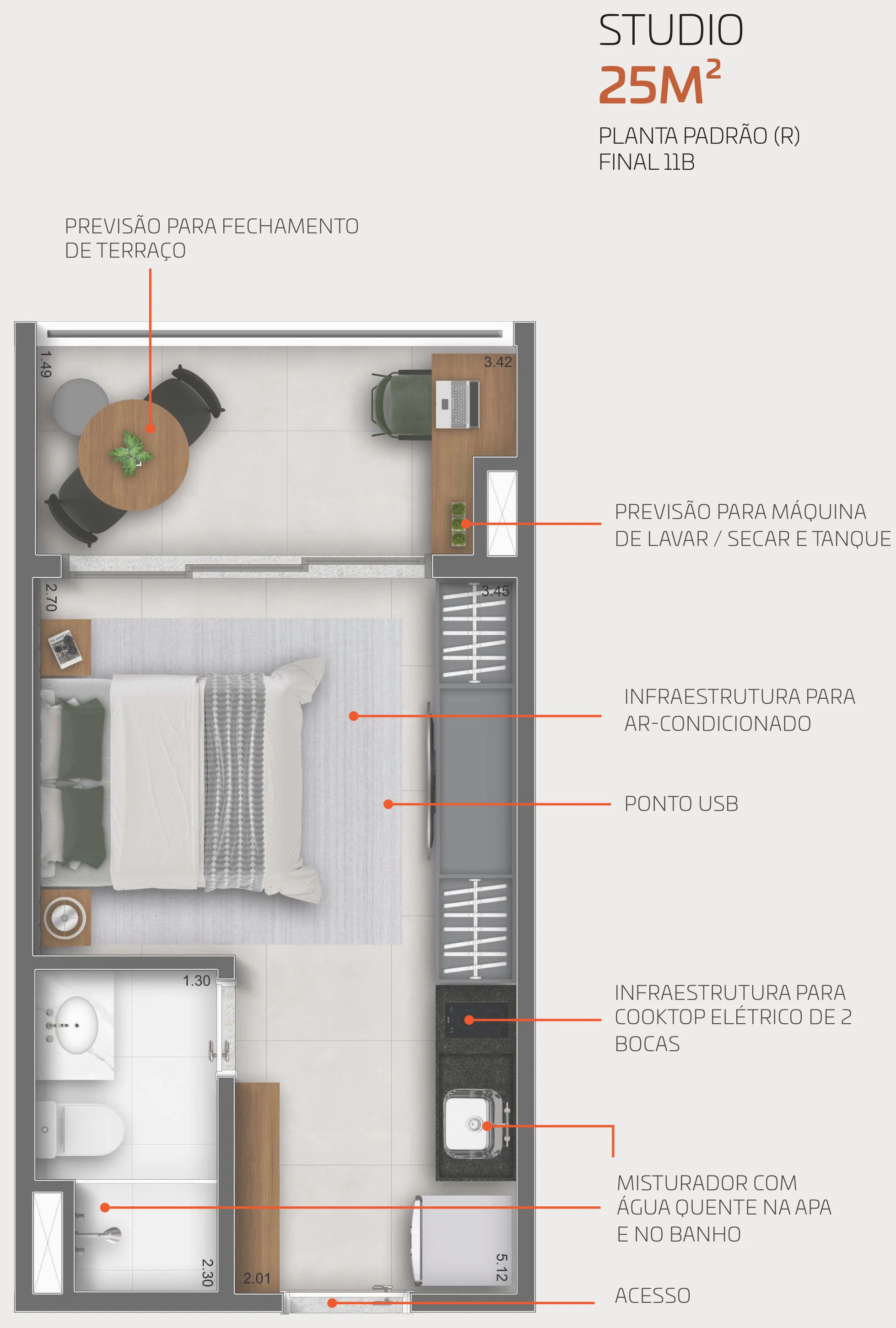 Planta: Studio de 25 m²