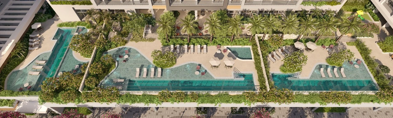 Vista aérea das piscinas